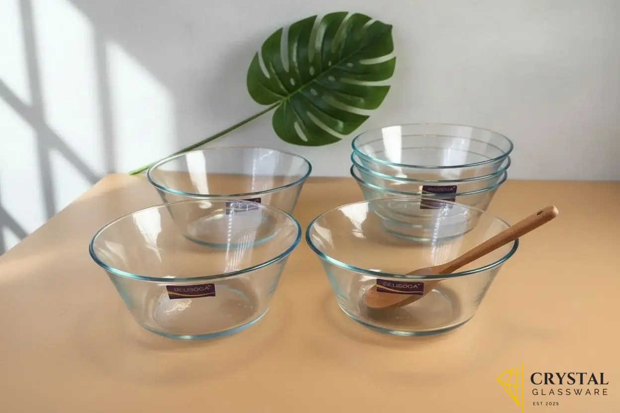 Delisoga Set of 6 Clear Glass Soup Bowls - 6.5 Inch 